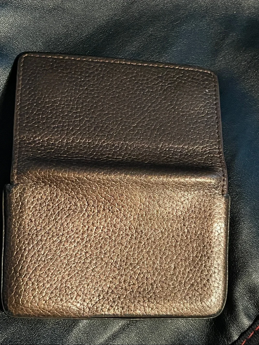 NM- Neiman-Marcus Dark Brown Pebbled Leather Card Holder